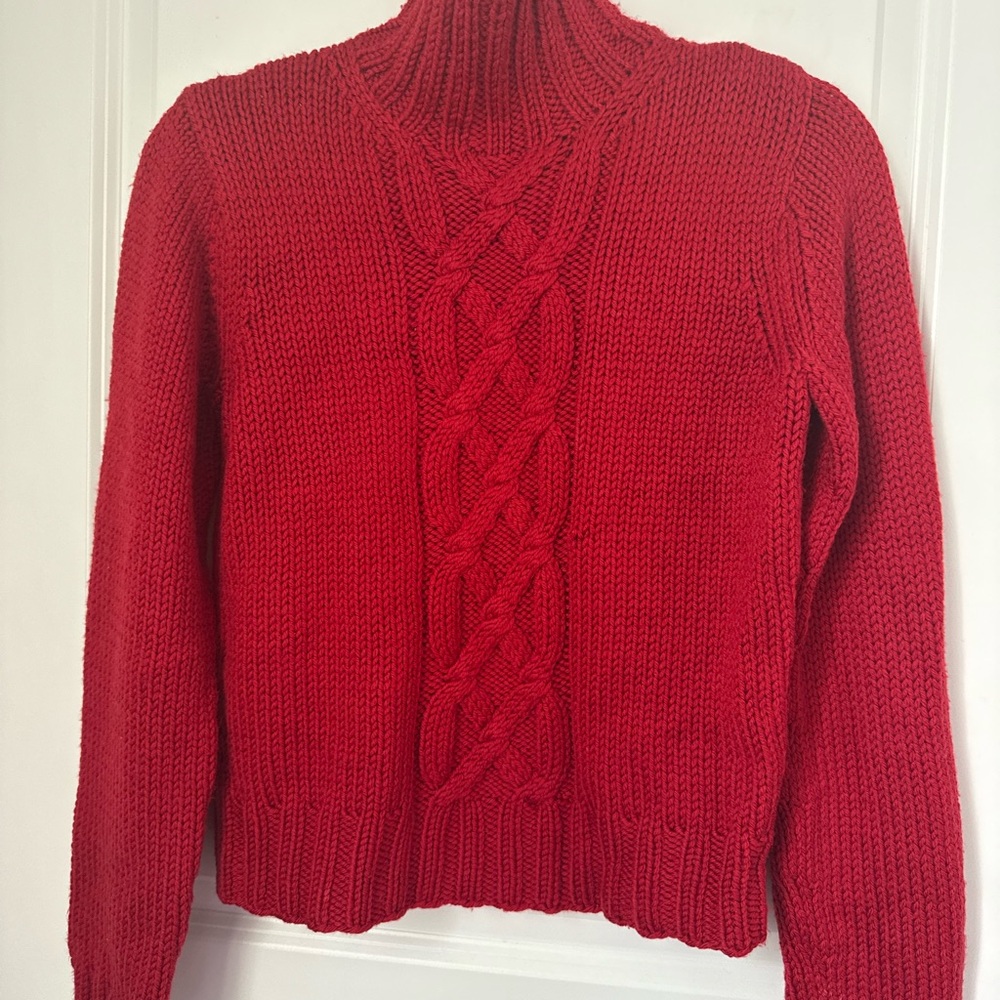 Banana Republic 100% Wool Red Cable-Knit Turtleneck Sweater - Women